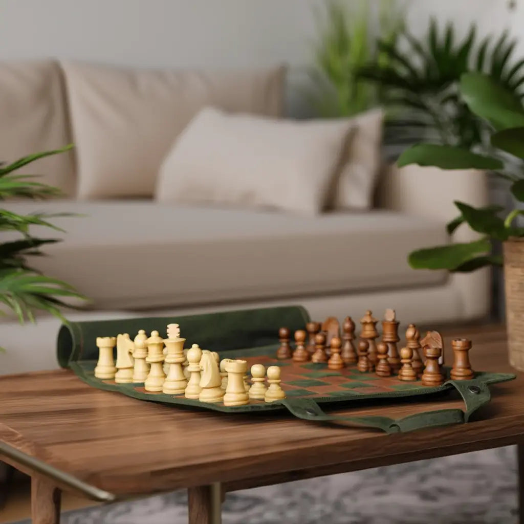 Jeu d'échecs Magnétique en Cuir Roulable Compact et Léger pour Voyages 6