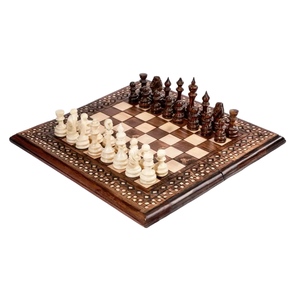 Échiquier en Bois de Hêtre et Noyer avec Pièces Sculptées | Artisanat Élégant pour Passionnés d'Échecs 1