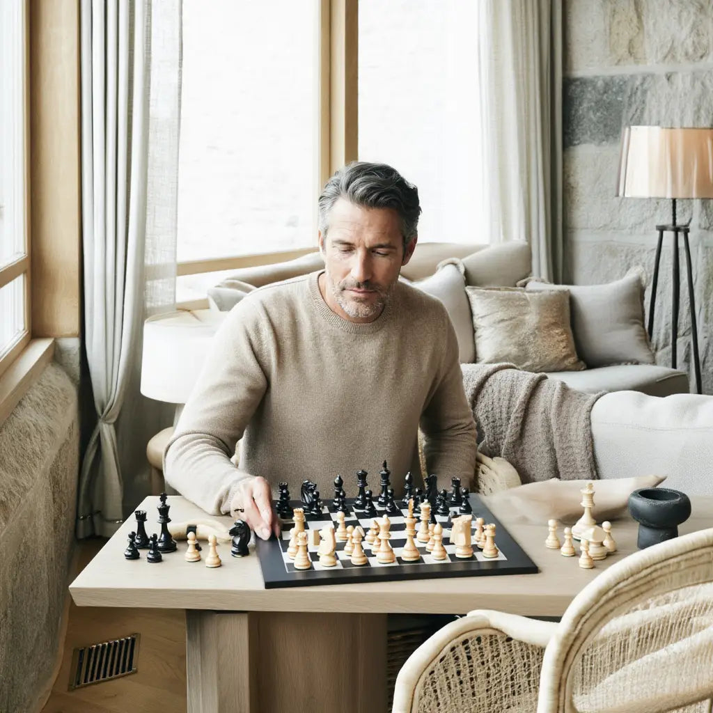 Échiquier en Bois avec Pièces Sculptées en Ébène et Buis | Design Élégant pour Passionnés 6