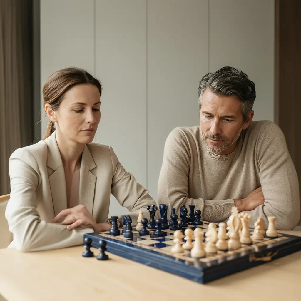 Échiquier en Bois de Charme | Ensemble d'Échecs Bleu Myrtille avec Finition Élégante 2