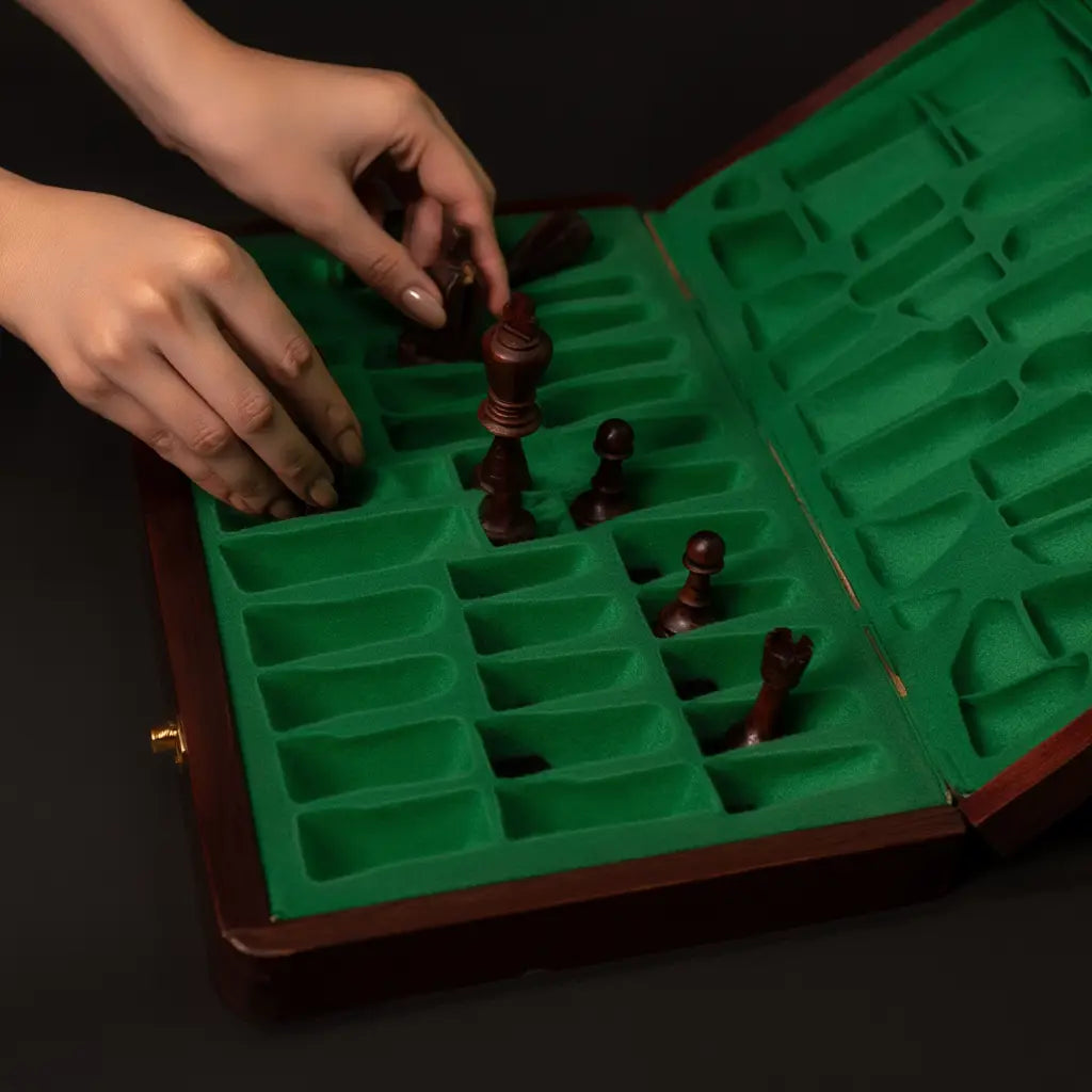 Jeu d'Échecs en Bois avec Échiquier en Sycomore et Acajou – Coffre Pliant Pratique 6
