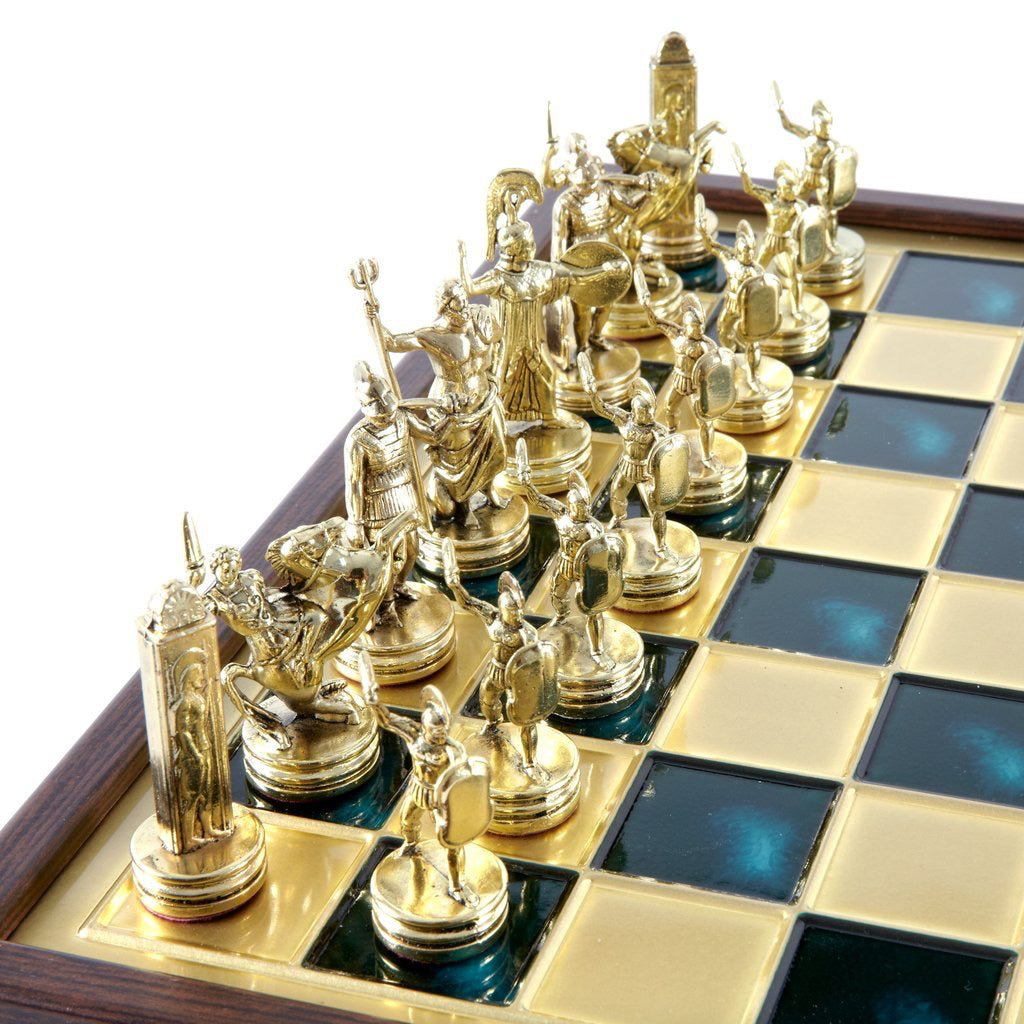 Jeu d'Échecs en Laiton avec Échiquier - Mythologie Grecque, 32 pièces