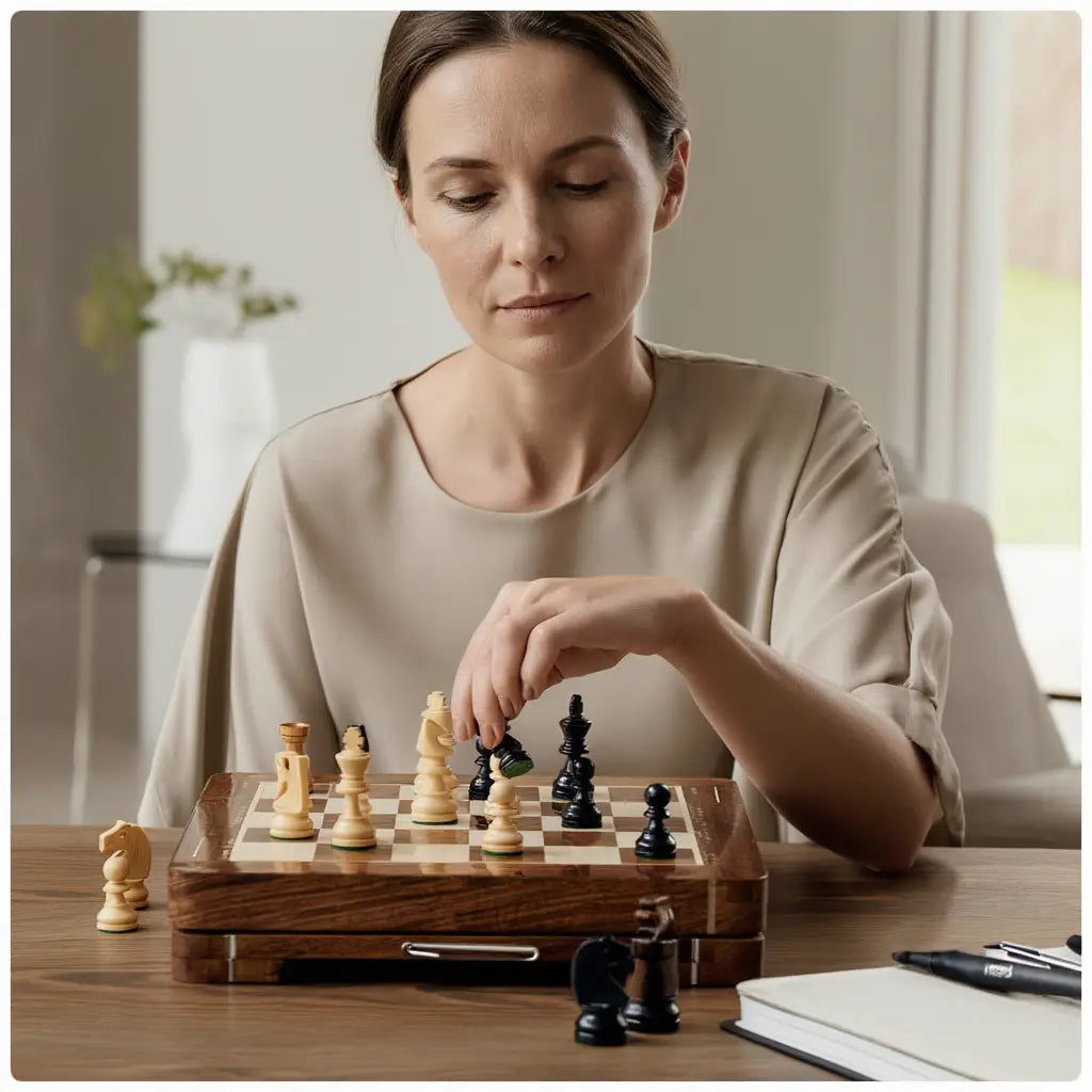 Coffret d'Échecs Pliant en Palissandre et Érable avec Magnétisme – 30 cm x 30 cm 6