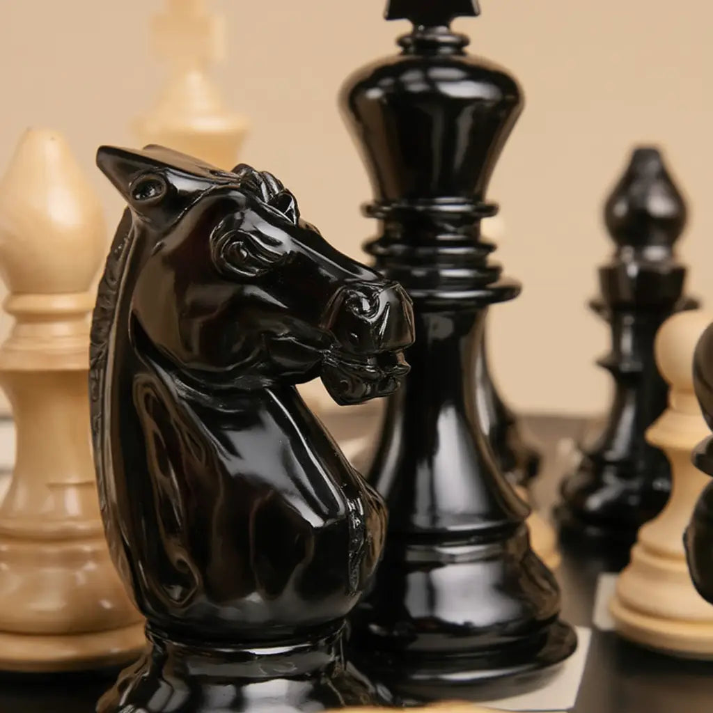 Échiquier en Bois avec Pièces Sculptées en Ébène et Buis | Design Élégant pour Passionnés 4