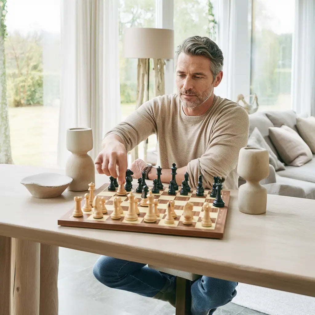 Échiquier en Bois | Jeu d'Échecs avec Pièces Sculptées en Ébène et Buis | Design Élégant pour Passionnés 5