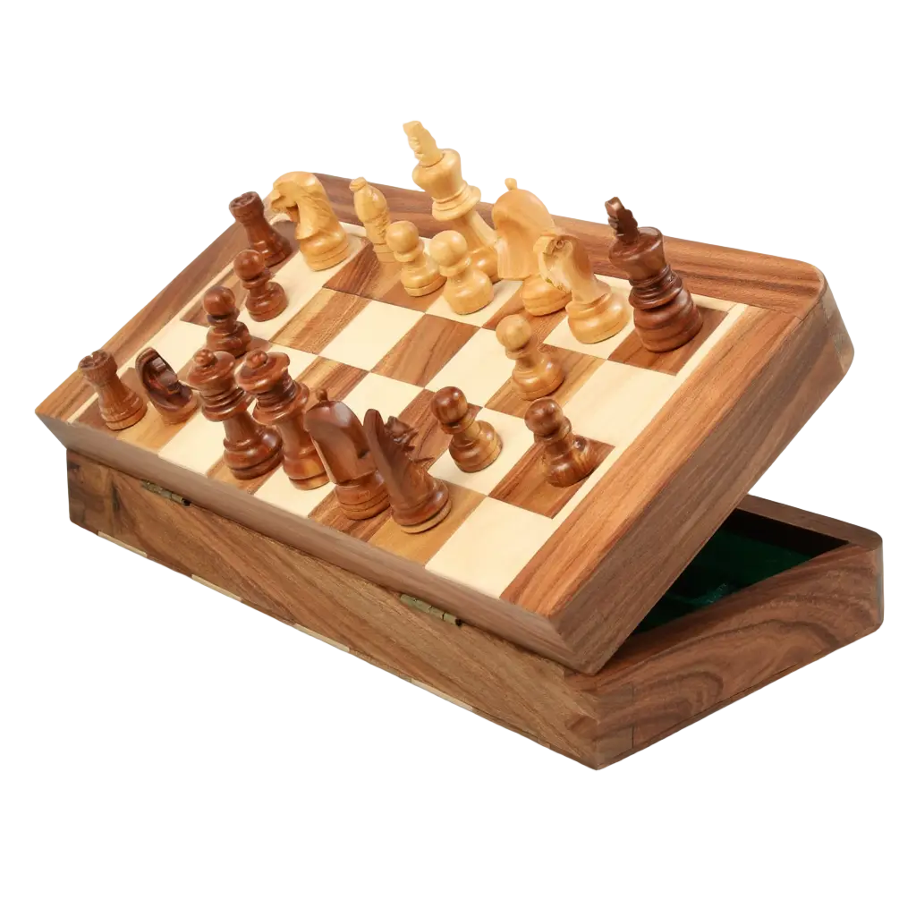 Jeu d'Échecs en Bois Magnétique Pliant avec Artisanat Élégant pour Parties Inoubliables 1