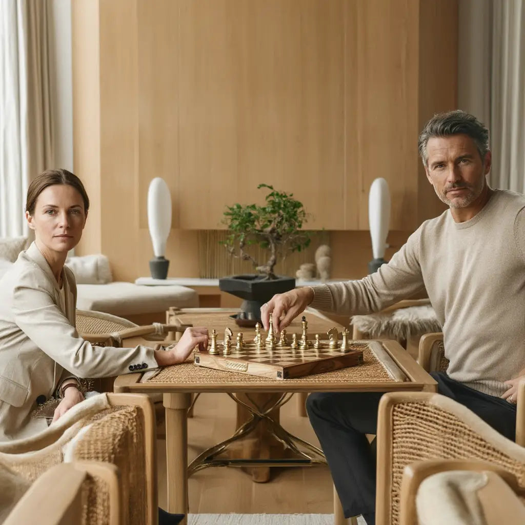 Ensemble d'Échecs en Métal Doré et Argenté avec Échiquier en Cuir Fait Main - 26,5 cm 6