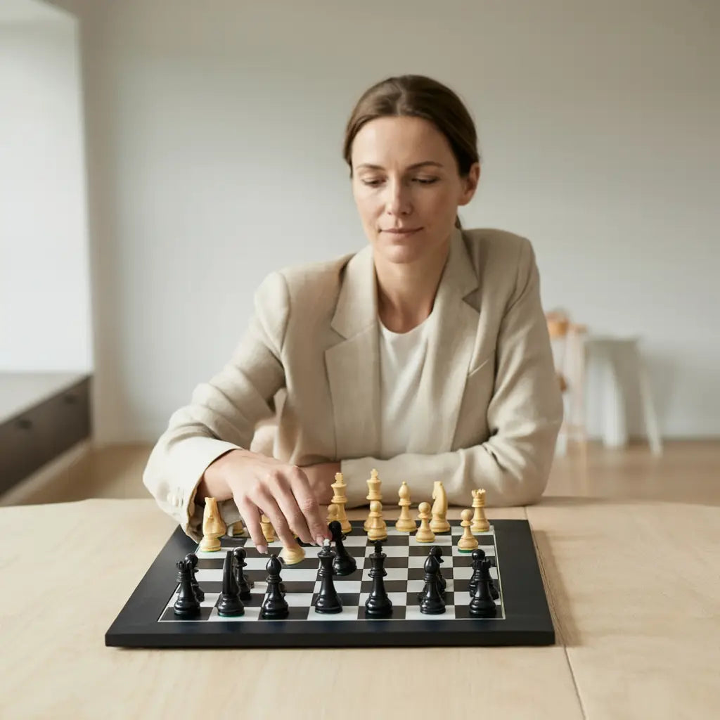 Échiquier en Bois avec Pièces Sculptées en Ébène et Buis | Design Élégant pour Passionnés 3