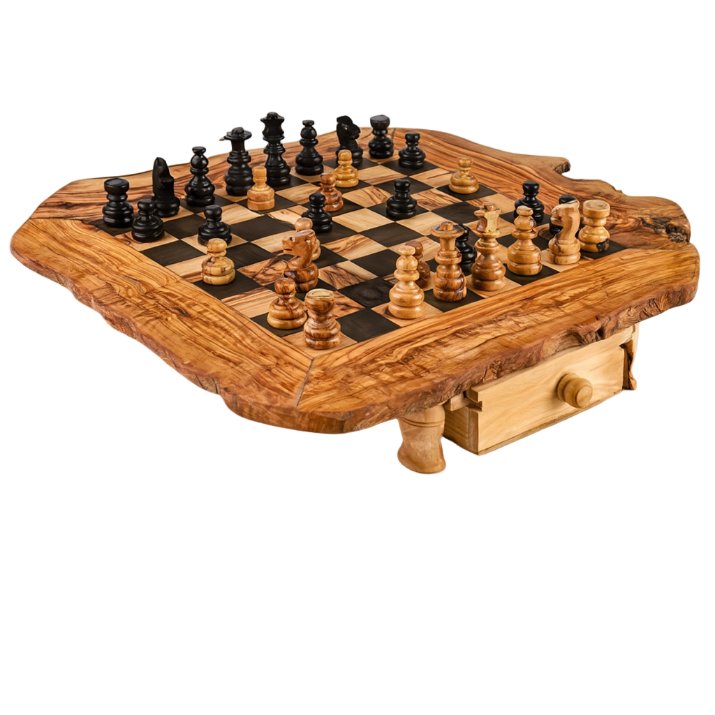 Échiquier en Bois d'Olivier avec Rangement Intégré | Artisanat Unique pour Décoration et Jeu 1