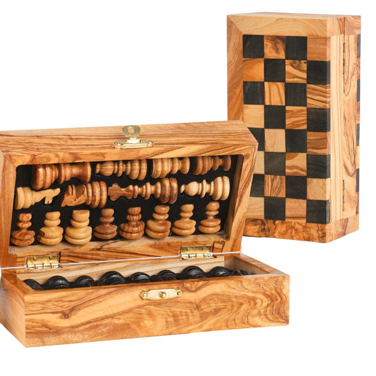 Plateau d'Échecs en Bois d'Olivier | Design Élégant et Pliable | Compact pour Voyage et Décoration 7