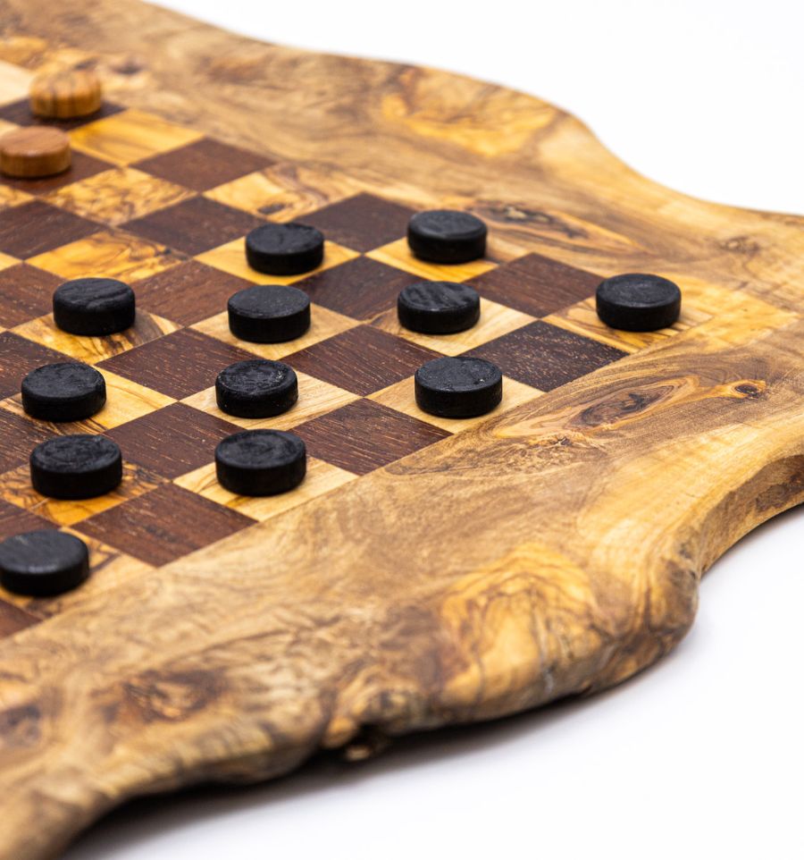 Jeu de Dames en Bois d'Olivier | Élégance Artisanale pour Moments Conviviaux 10