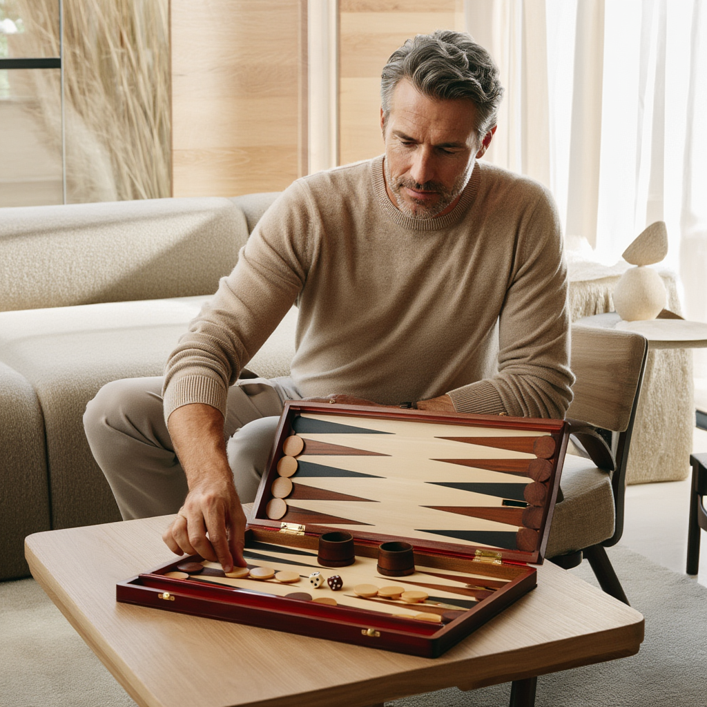 Coffret de Backgammon en Bois Cognac | Plateau Amovible et Élégance pour Moments Inoubliables 8