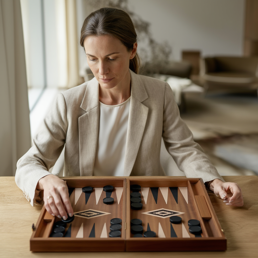 Plateau de Backgammon en Acajou avec Marqueterie Élégante | Pratique et Chic pour Soirées Conviviales 4