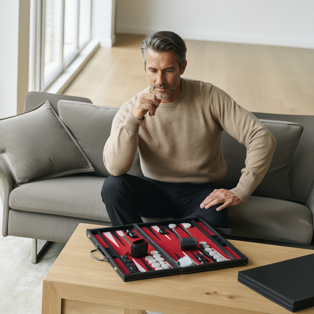 Mallette de Backgammon en Simili Cuir Noir avec Intérieur en Velours | Design Élégant pour Parties Raffinées 6