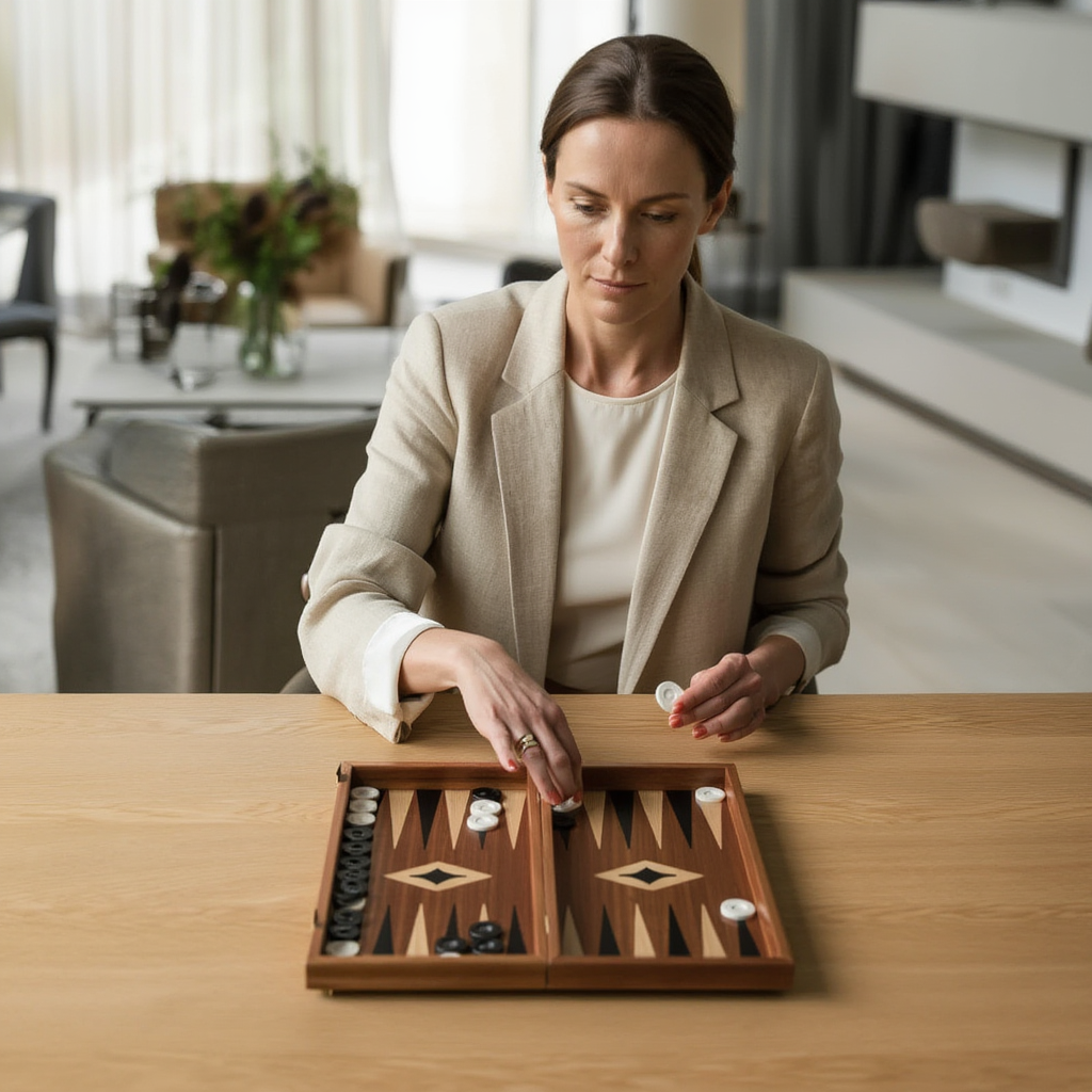 Jeu de Société Backgammon en Acajou avec Marqueterie Élégante | Artisanat pour Moments de Loisirs 6