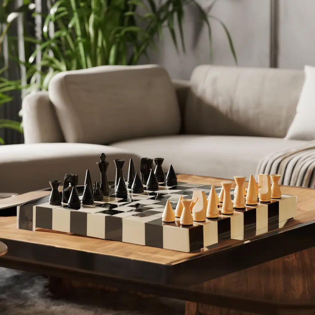 Coffre d'Échecs en Bois Laqué avec Tiroir – 35 x 35 cm, Pièces Modernes en Buis 6