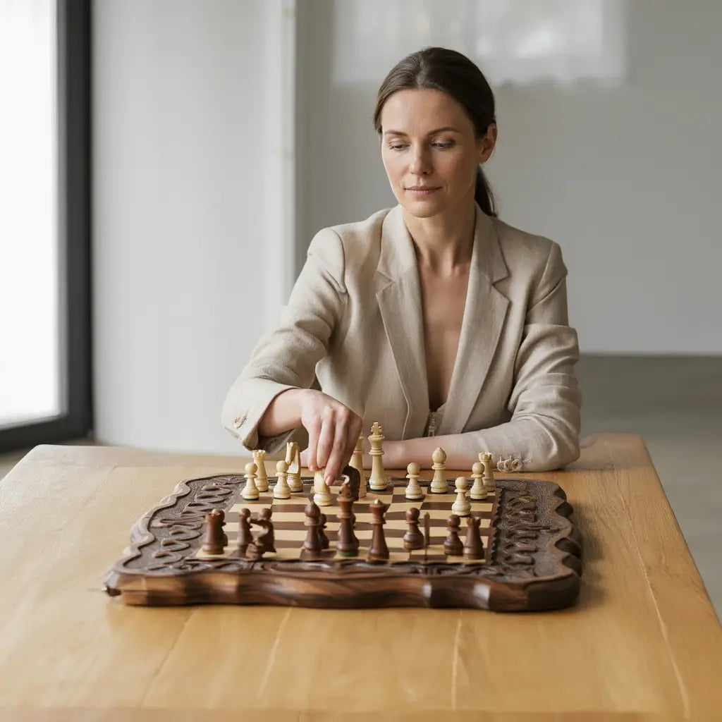 Échiquier de Luxe en Bois avec Design Artistique et Multifonction pour Parties de Jeu Élégantes 5