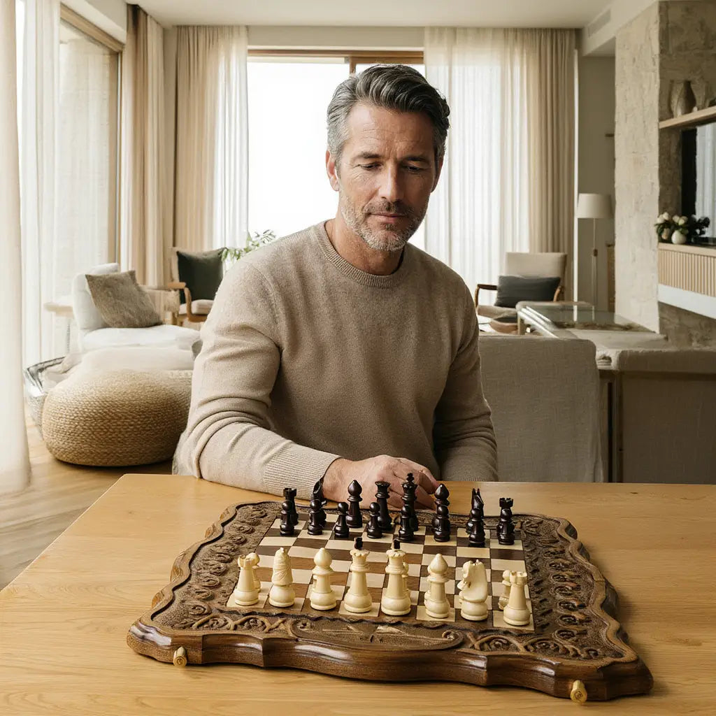 Échiquier de Luxe en Bois avec Design Artistique et Multifonction pour Parties de Jeu Élégantes 3