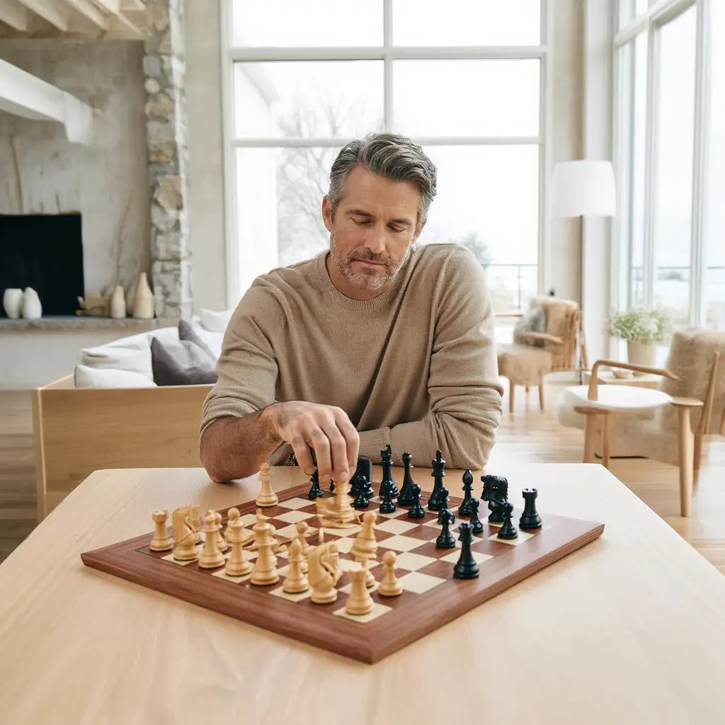 Echiquier en Bois de Buis et Ébène | Jeu d'Échec Élégant avec Plateau Inclus pour Passionnés de Stratégie 3