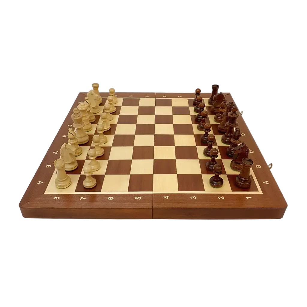 Jeu d'Échecs en Bois avec Échiquier en Sycomore et Acajou – Coffre Pliant Pratique 1