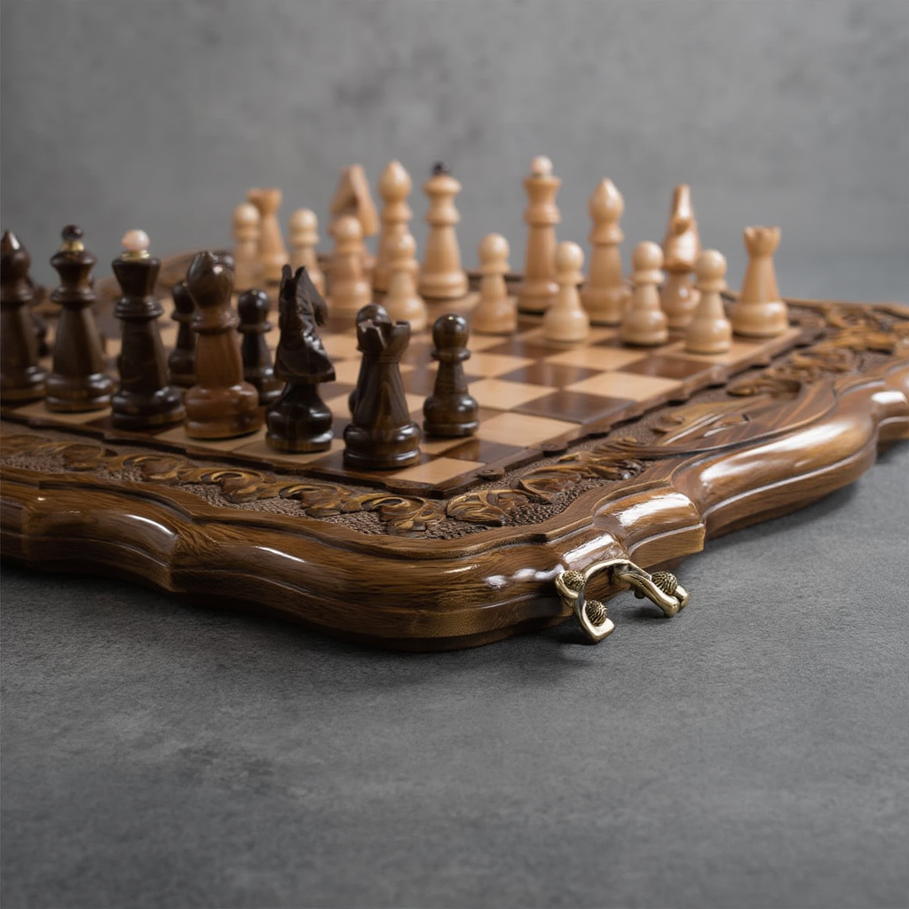 Échiquier en Bois avec Design Artistique pour Parties de Jeu Élégantes
