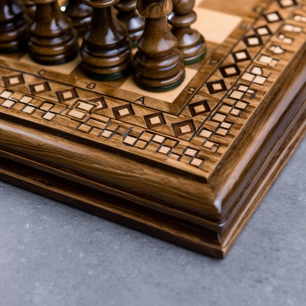 Échiquier en Bois de Hêtre et Noyer avec Pièces Sculptées | Élégant pour Passionnés d'Échecs