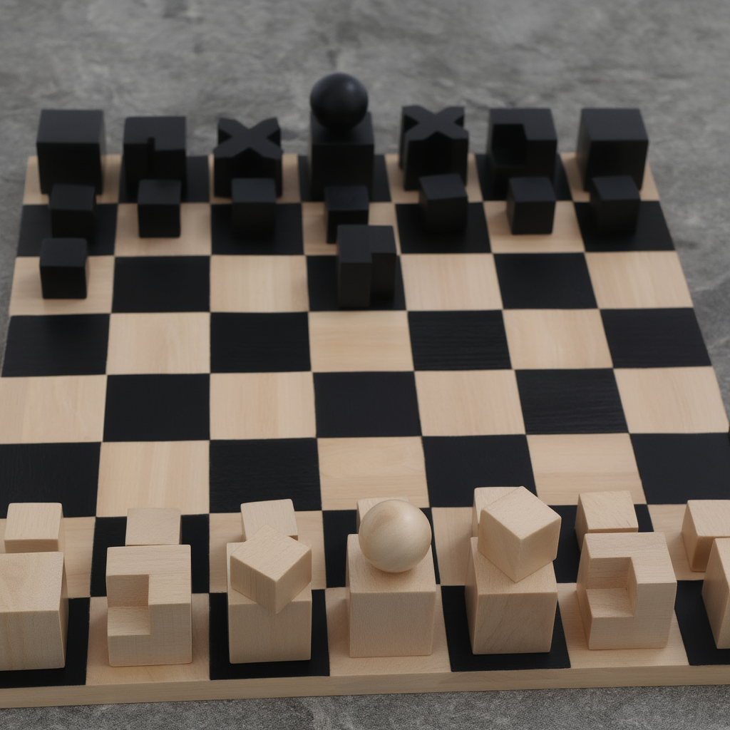Jeu d'Échecs en Bois Minimaliste - Échiquier Bauhaus en Érable
