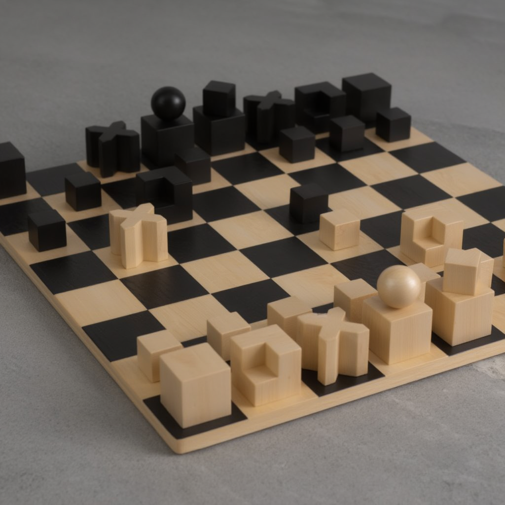 Jeu d'Échecs en Bois Minimaliste - Échiquier Bauhaus en Érable