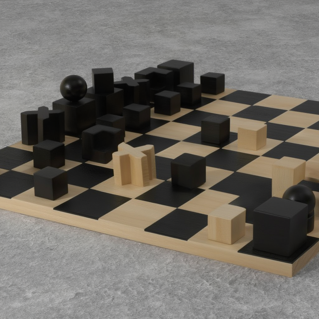 Jeu d'Échecs en Bois Minimaliste - Échiquier Bauhaus en Érable