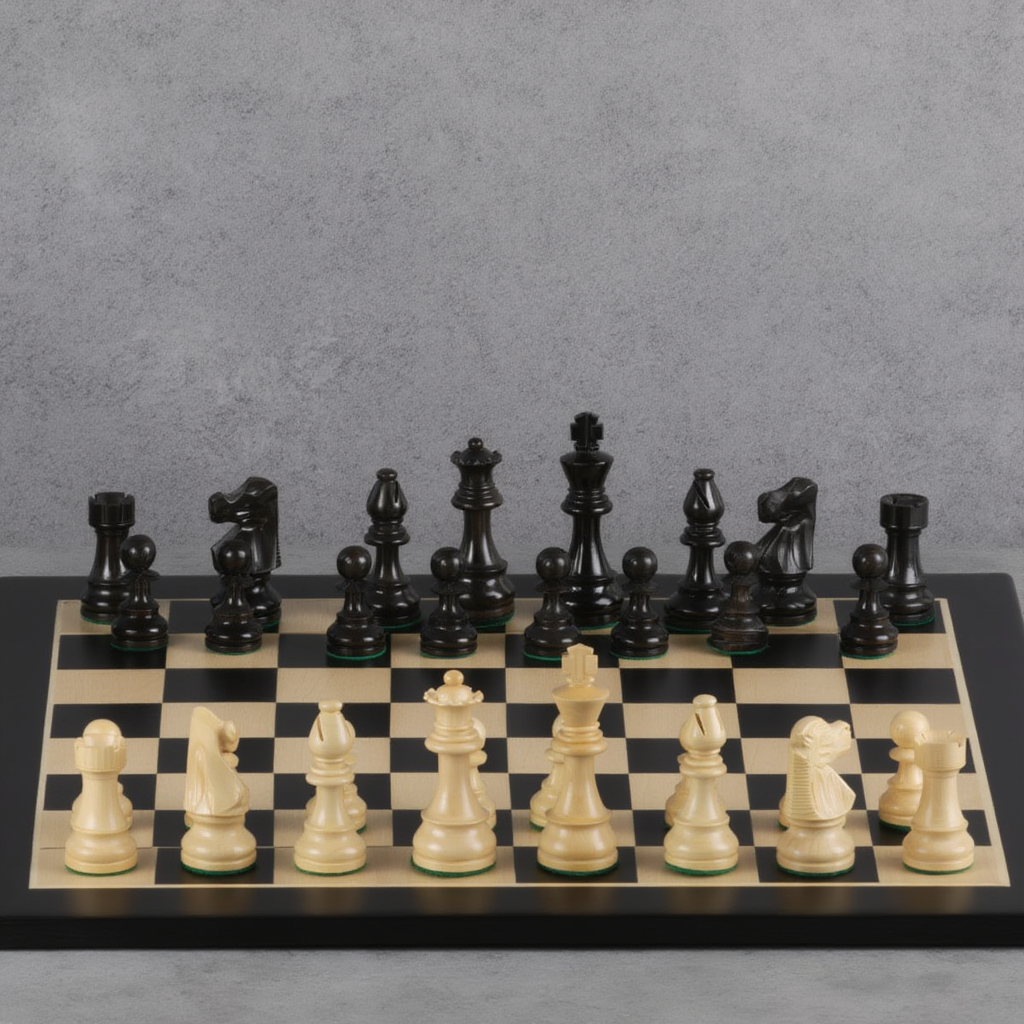 Echiquier en Bois | Jeu d'Echecs avec Pieces Sculptées en Ébène | Pour Parties Stratégiques