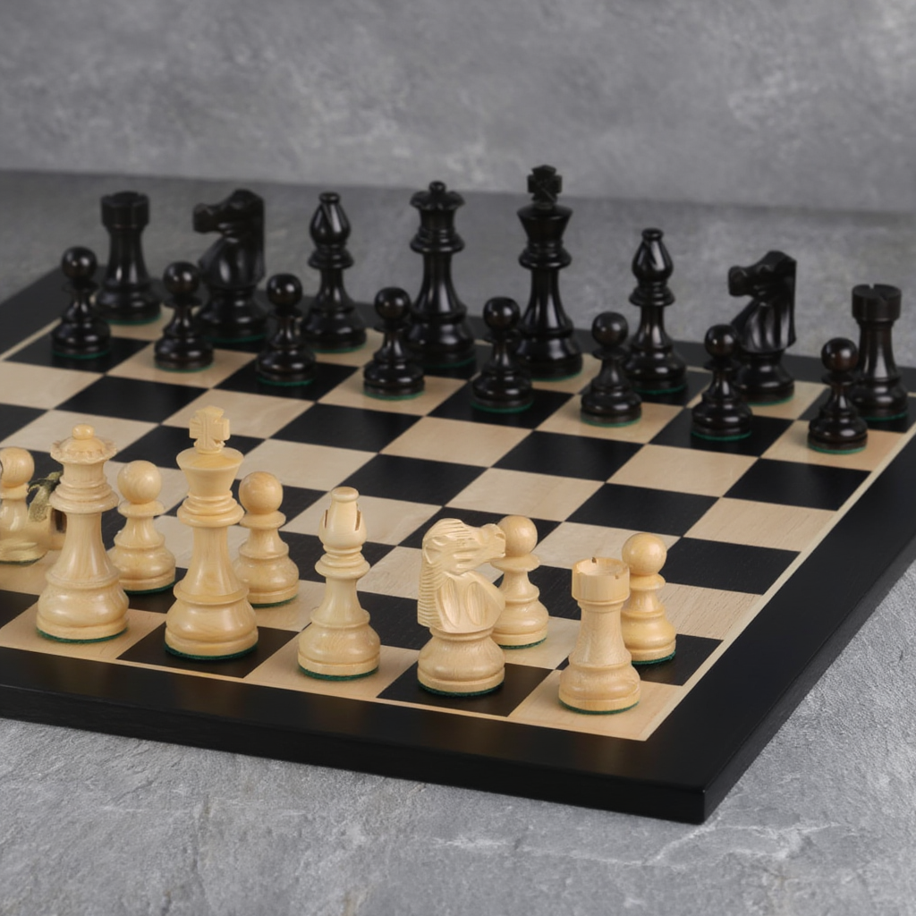 Echiquier en Bois | Jeu d'Echecs avec Pieces Sculptées en Ébène | Pour Parties Stratégiques