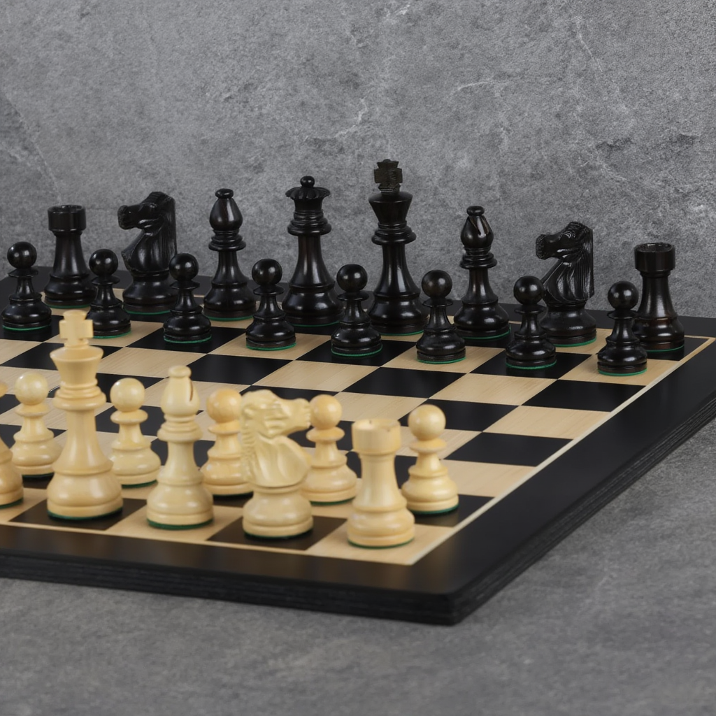 Echiquier en Bois | Jeu d'Echecs avec Pieces Sculptées en Ébène | Pour Parties Stratégiques