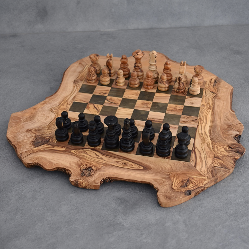 Jeu de Dames en Bois d'Olivier | Élégance Artisanale pour Moments Conviviaux 3