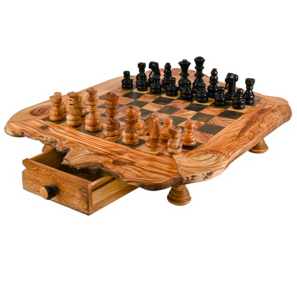 Échiquier en Bois d'Olivier avec Rangement Intégré | Artisanat Unique pour Décoration et Jeu 3