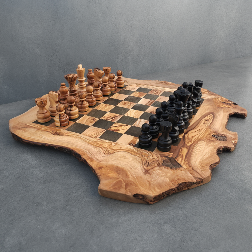 Jeu de Dames en Bois d'Olivier | Élégance Artisanale pour Moments Conviviaux 4