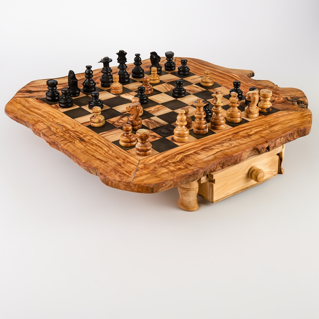 Échiquier en Bois d'Olivier avec Rangement Intégré | Artisanat Unique pour Décoration et Jeu 4