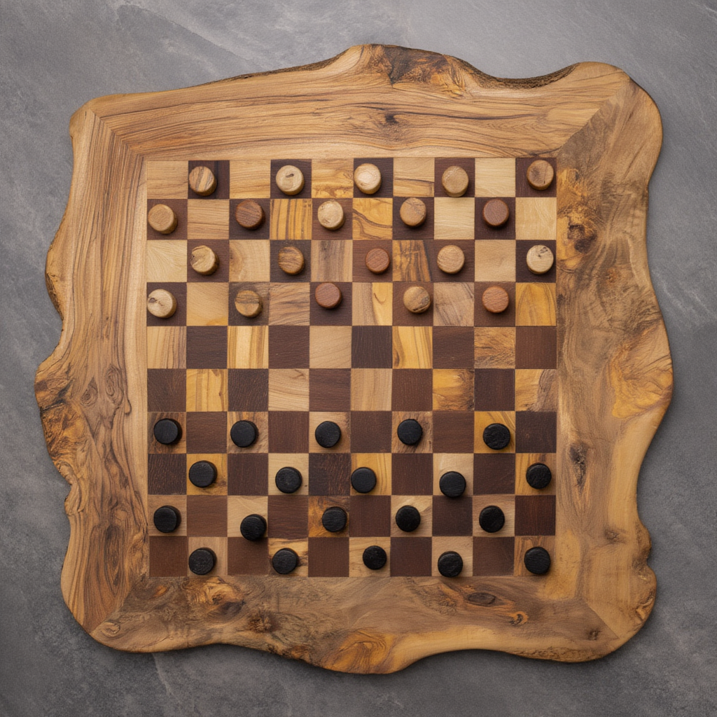 Jeu de Dames en Bois d'Olivier | Élégance Artisanale pour Moments Conviviaux 5