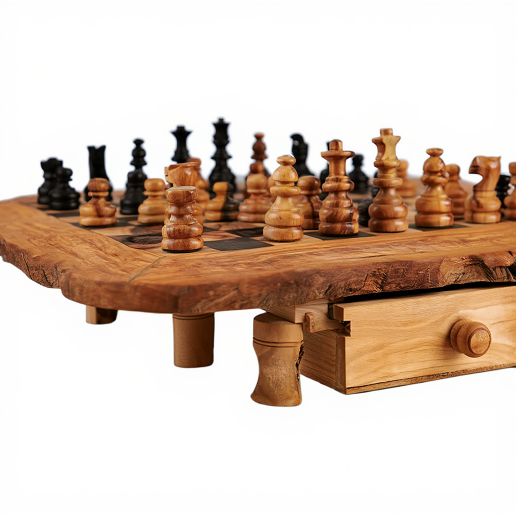 Échiquier en Bois d'Olivier avec Rangement Intégré | Artisanat Unique pour Décoration et Jeu 6