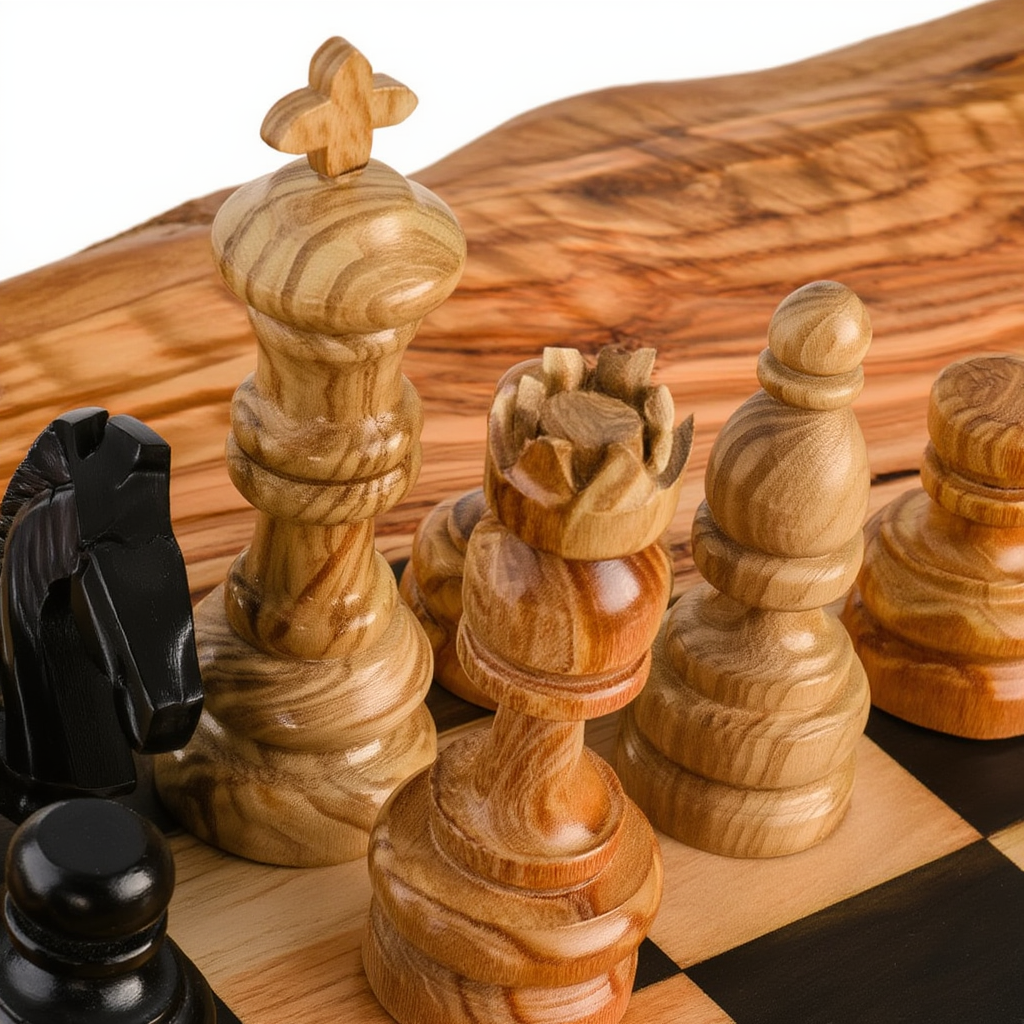 Échiquier en Bois d'Olivier avec Rangement Intégré | Artisanat Unique pour Décoration et Jeu 7