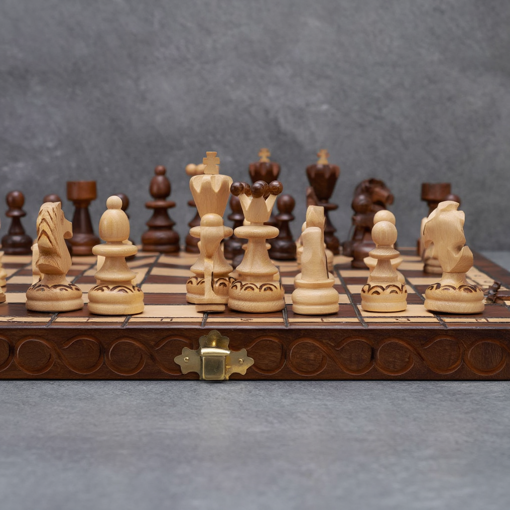 Échiquier Élégant en Bois avec Finition Mate | Design Pratique pour Passionnés d'Échecs