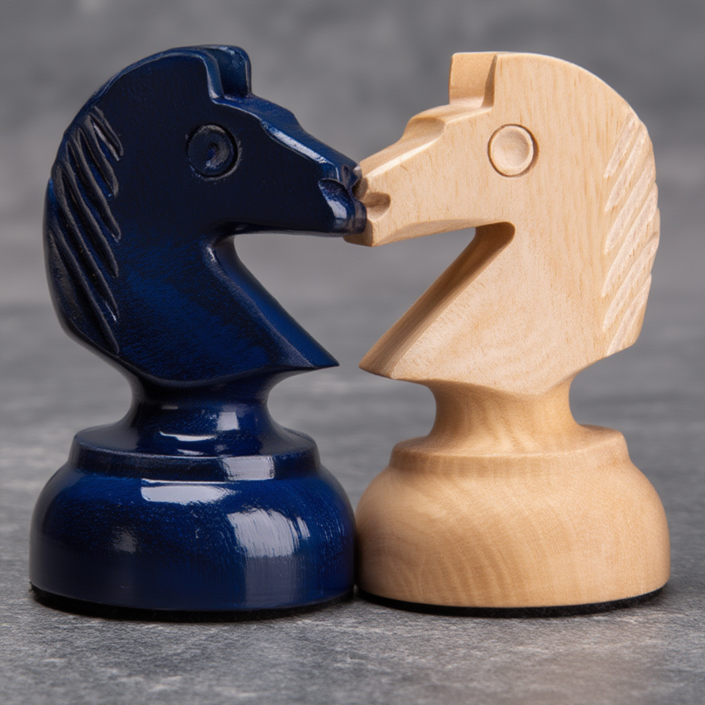 Échiquier en Bois de Charme | Ensemble d'Échecs Bleu Myrtille avec Finition Élégante
