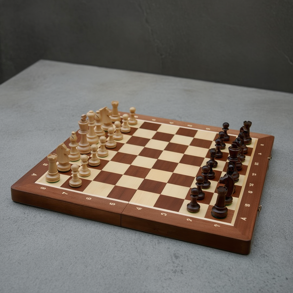 Jeu d'Échecs en Bois avec Échiquier en Sycomore et Acajou – Coffre Pliant Pratique
