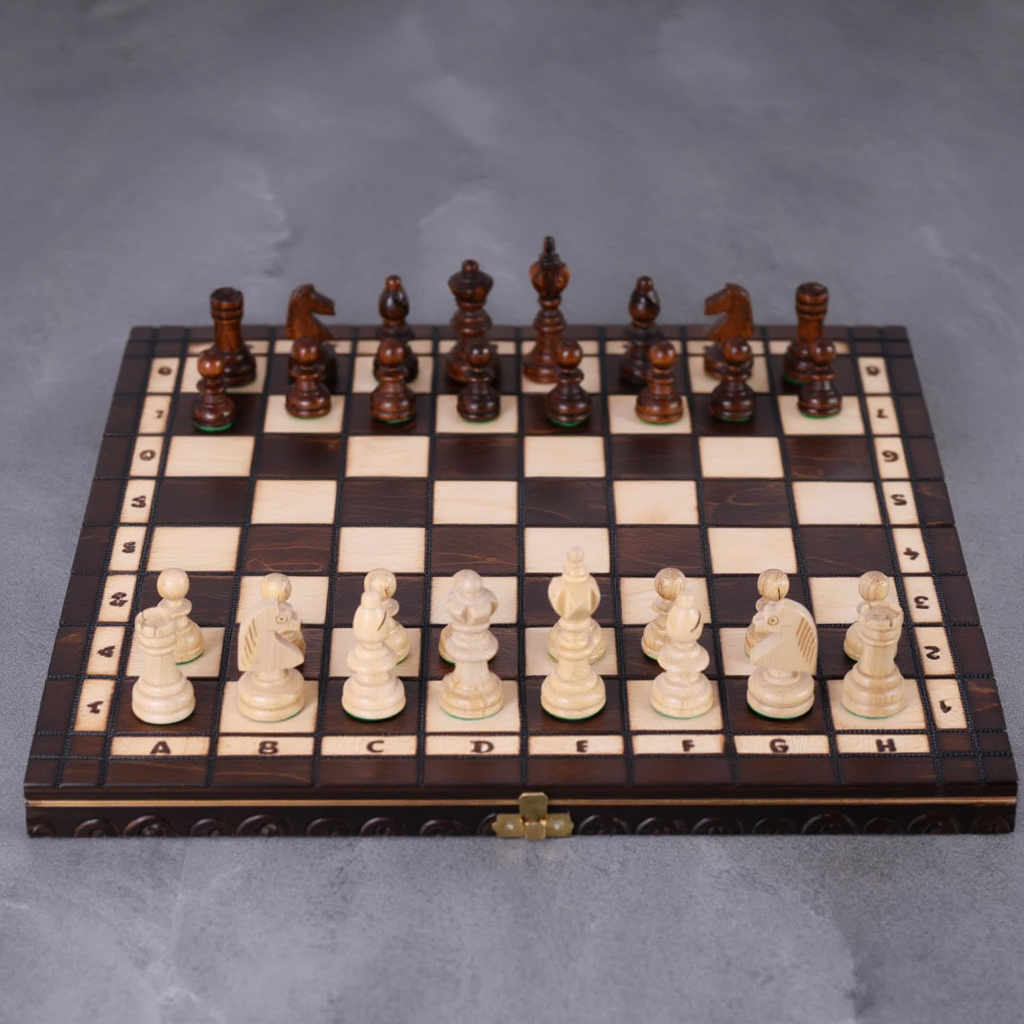 Échiquier en Bois de Charme | Ensemble d'Échecs Sculpté avec Compartiment de Rangement