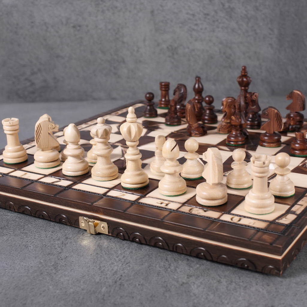 Échiquier en Bois de Charme | Ensemble d'Échecs Sculpté avec Compartiment de Rangement