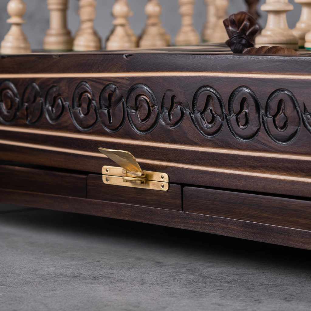 Échiquier en Bois de Charme | Ensemble d'Échecs Sculpté avec Compartiment de Rangement