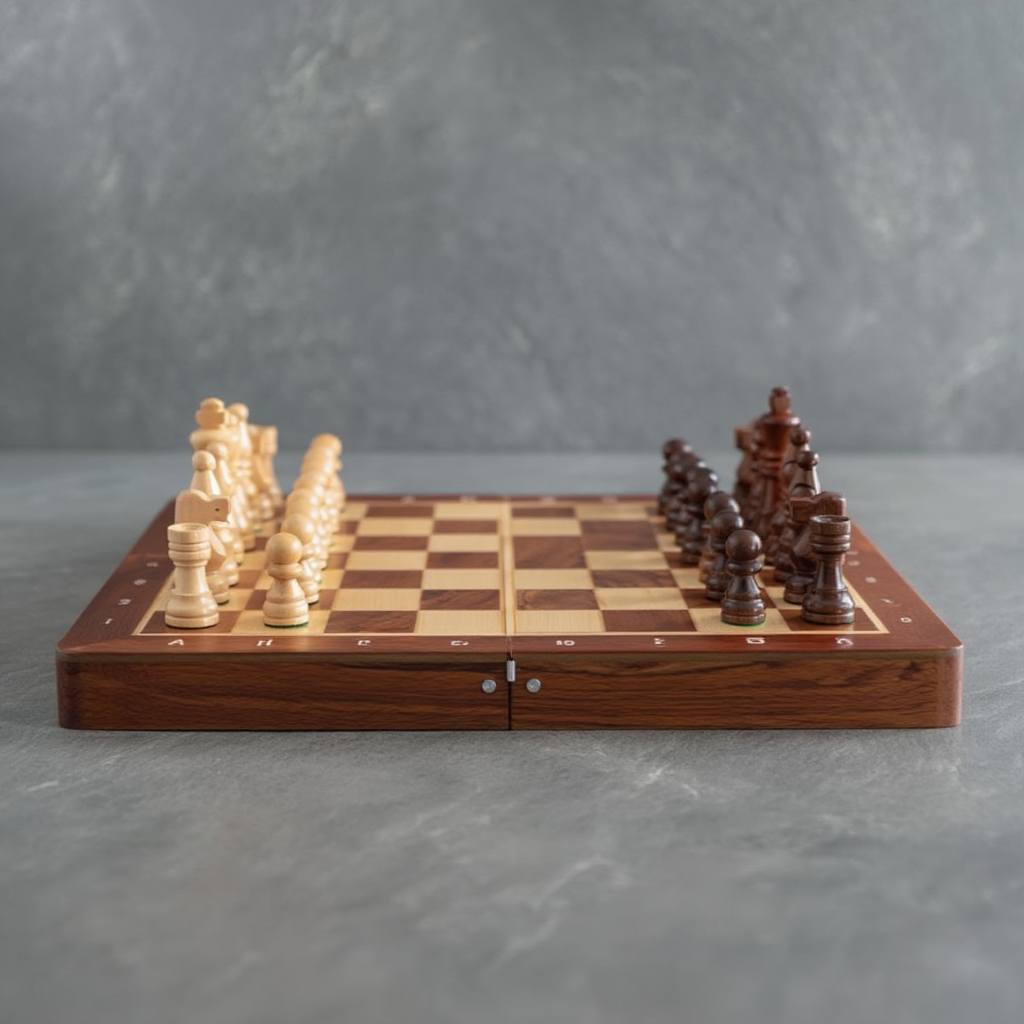 Échiquier en Bois de Marqueterie avec Compartiment de Rangement