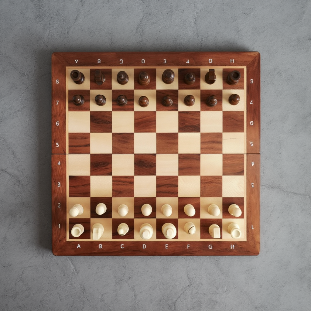 Échiquier en Bois de Marqueterie avec Compartiment de Rangement