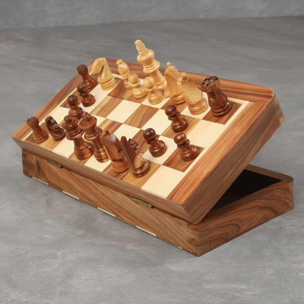 Jeu d'Échecs en Bois Magnétique Pliant Élégant pour Parties Inoubliables