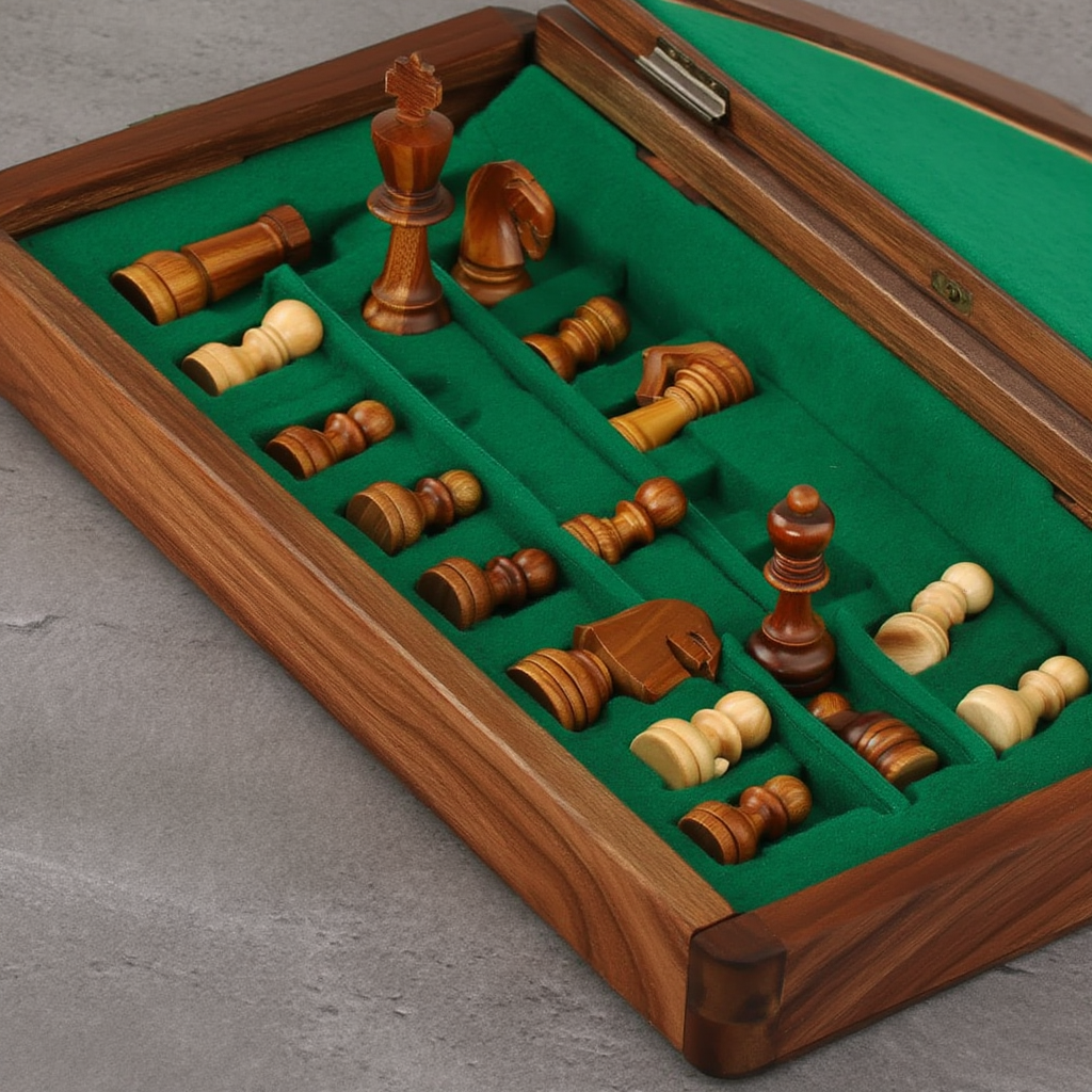 Jeu d'Échecs en Bois Magnétique Pliant Élégant pour Parties Inoubliables