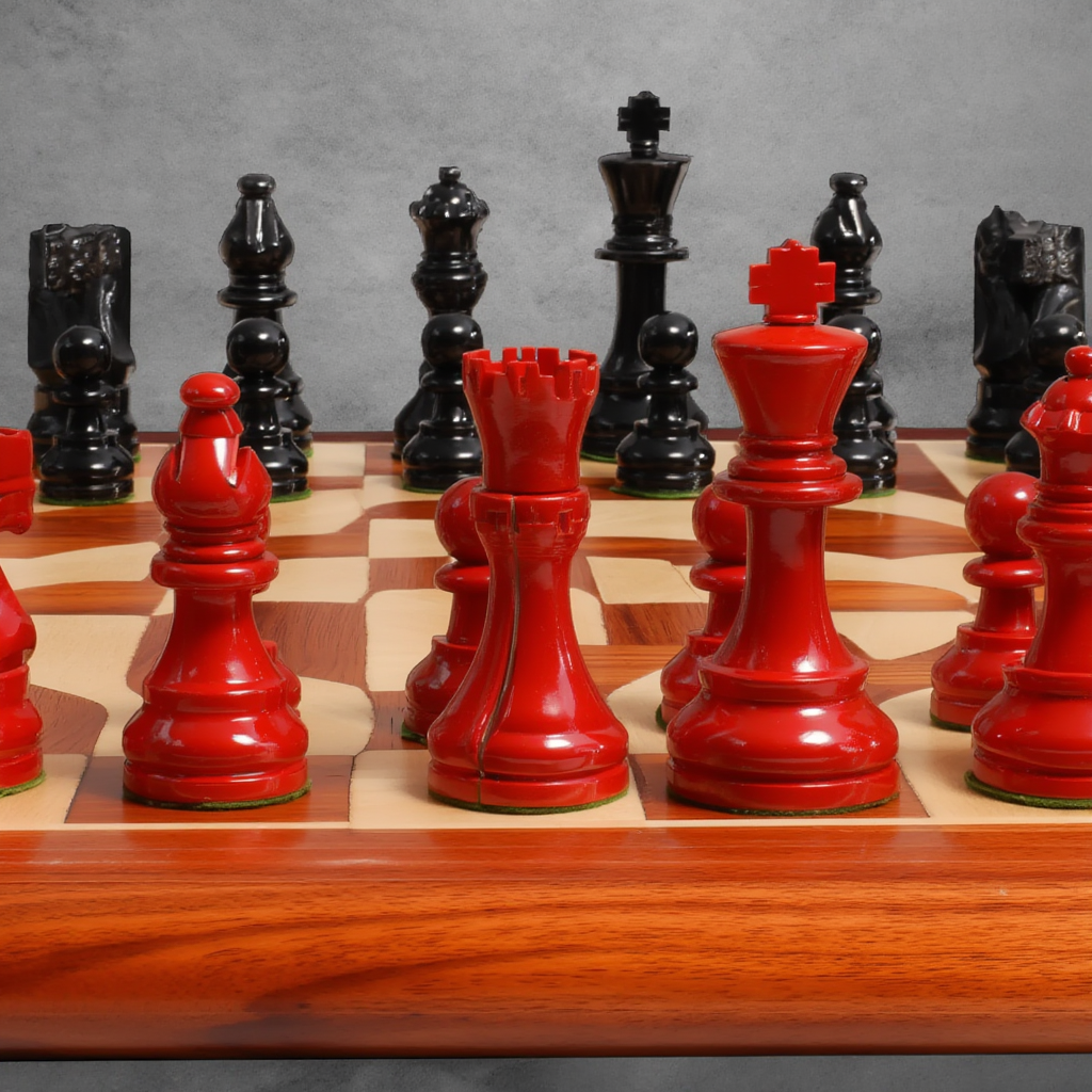 Jeu d'Échec en Bois Africain avec Pièces Sculptées | Élégant Espace de Jeu et Décoration